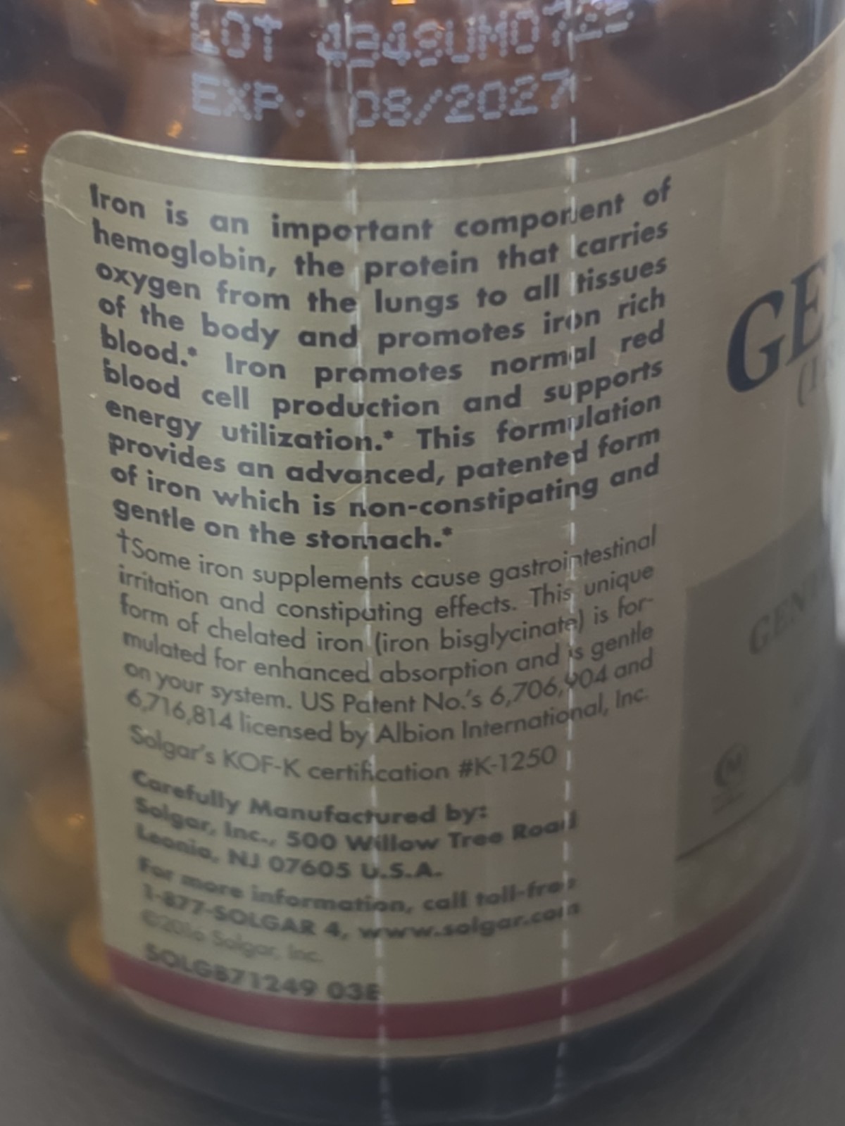 Solgar Gentle Iron Vegetable Capsules – 25mg – 180 Count – Ex: 8/27