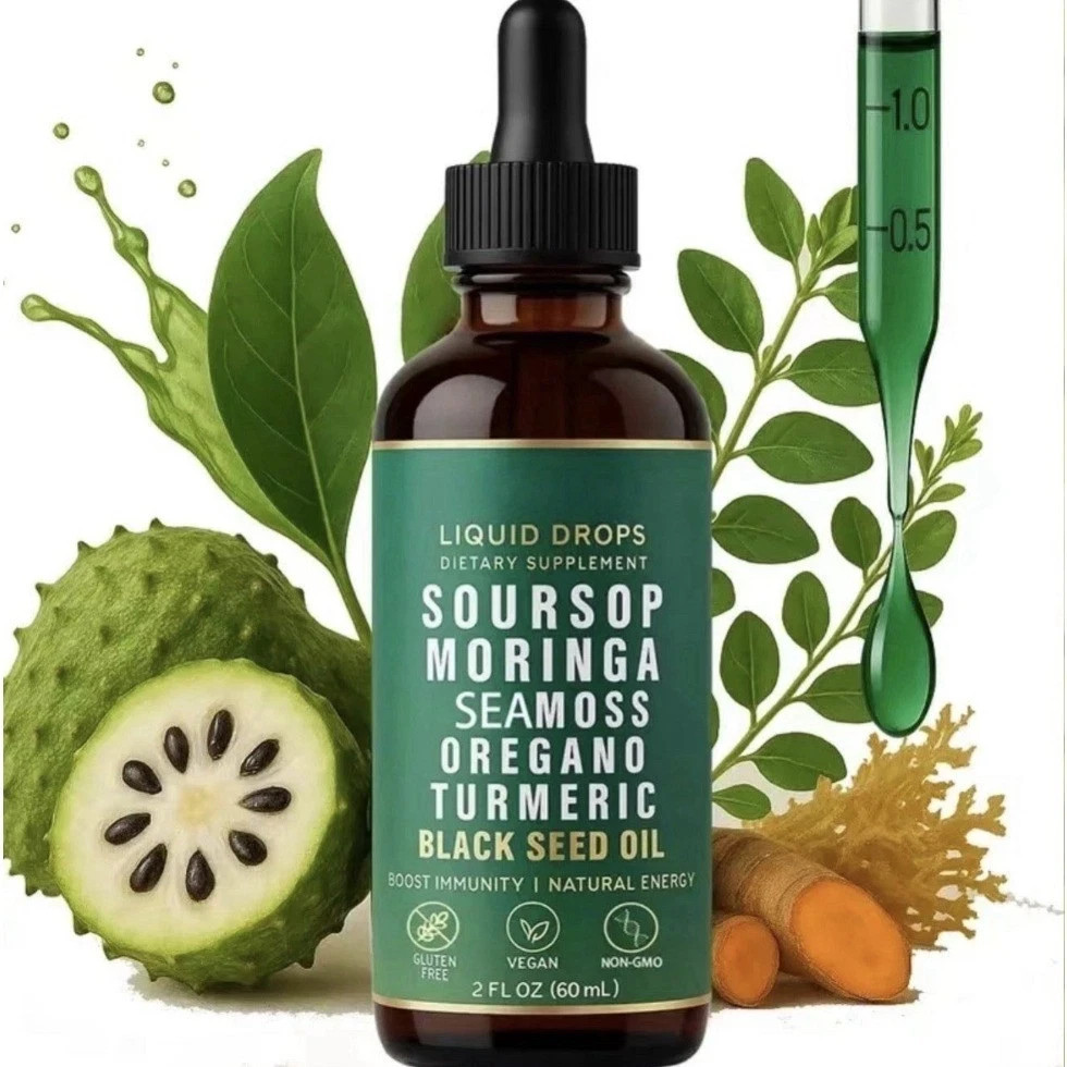 Qizfyzz Soursop Moringa Seamoss Liquid Drops 2oz Immune Energy Support