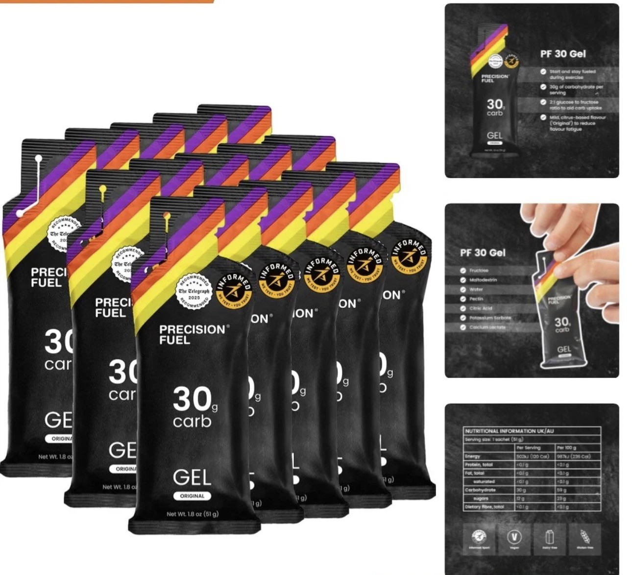 Precision Fuel PF30 Energy Gels – Mild, Neutral Flavour Running Gels Endurance