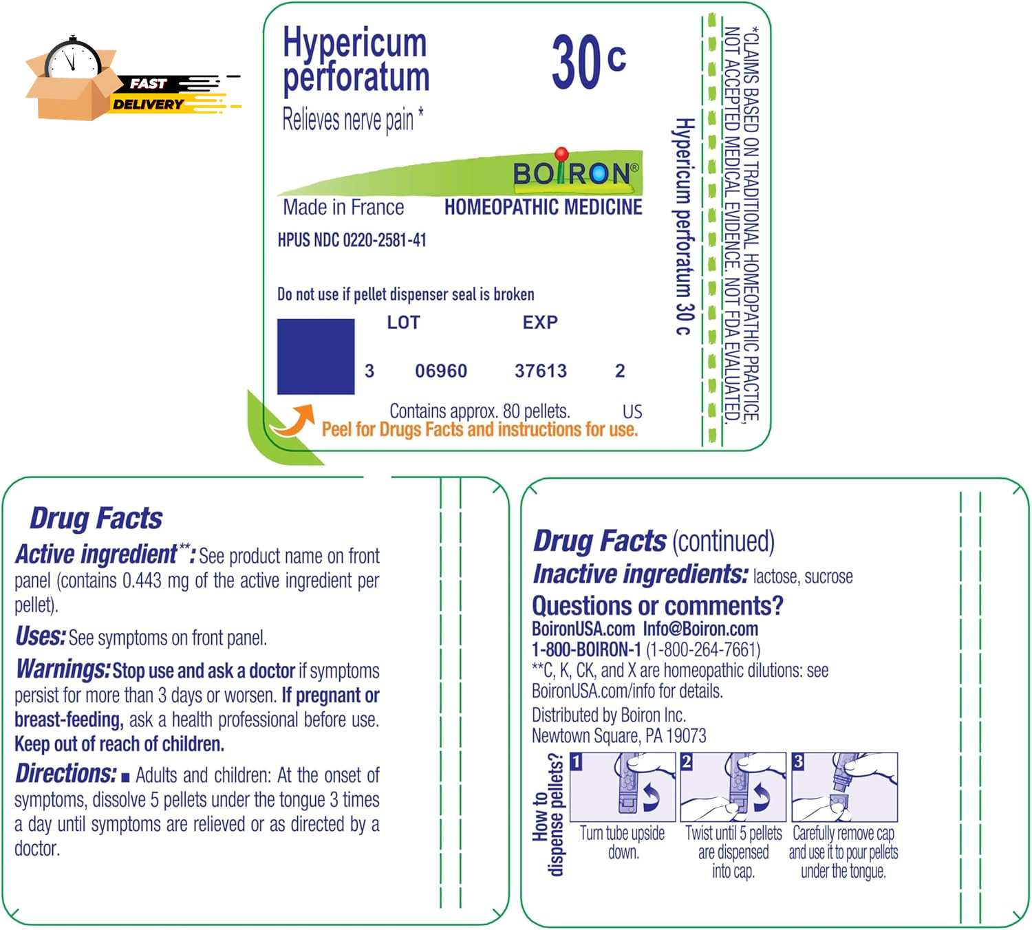 Hypericum Perforatum 30C, 80 Pellets, Homeopathic Medicine for Nerve Pai