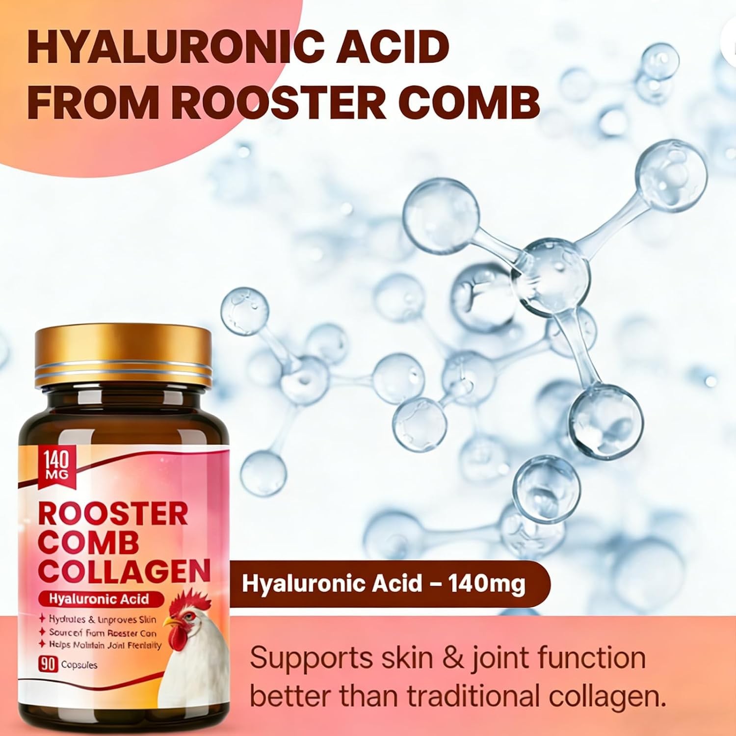 Rooster Comb Collagen, Natural Hyaluronic Acid Supplement for Joi…