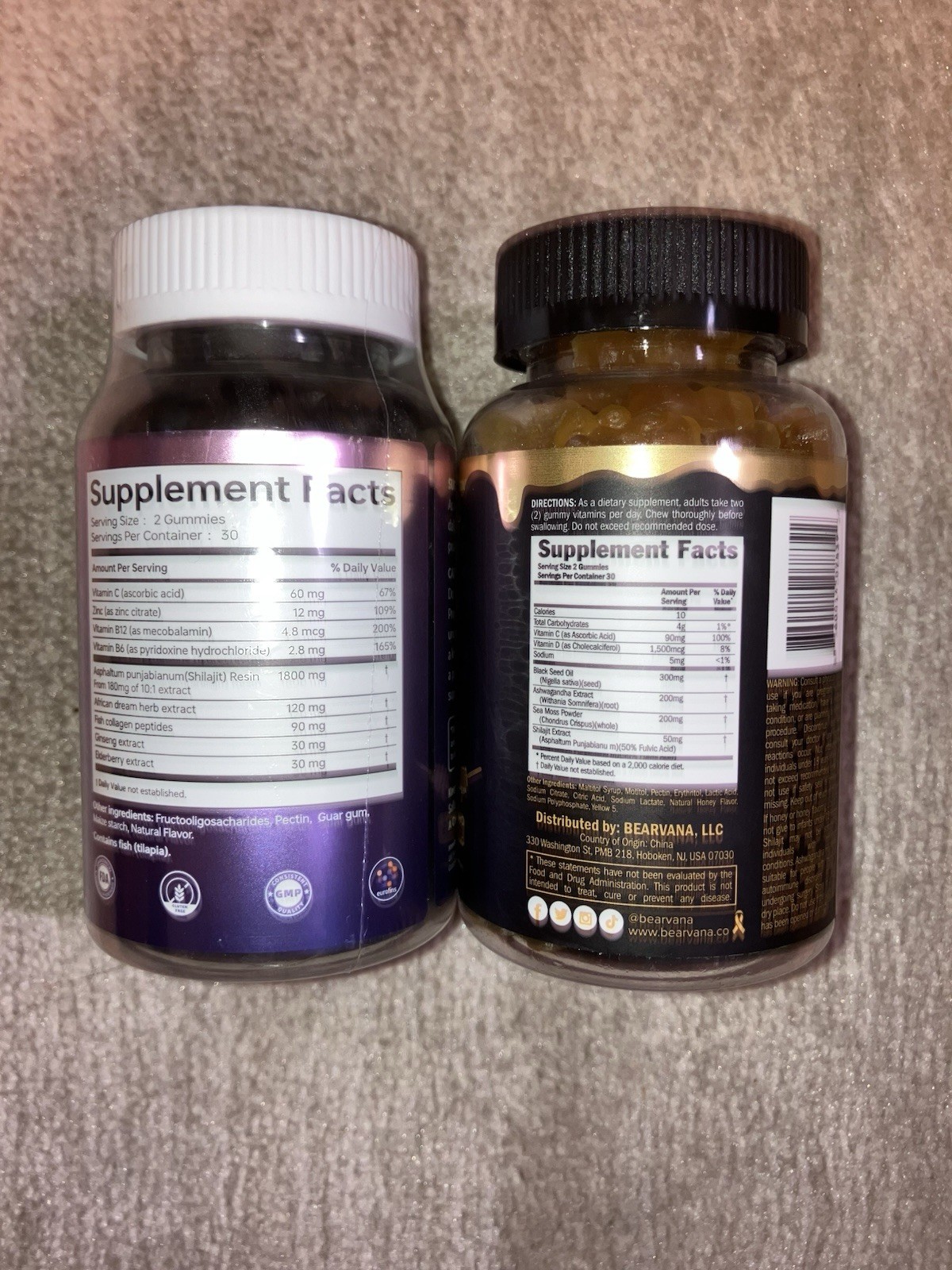 BEARVANA Shilajit + Sea Moss + Ashwagandha + Black Seed Oil 1500mg 60 Gummies