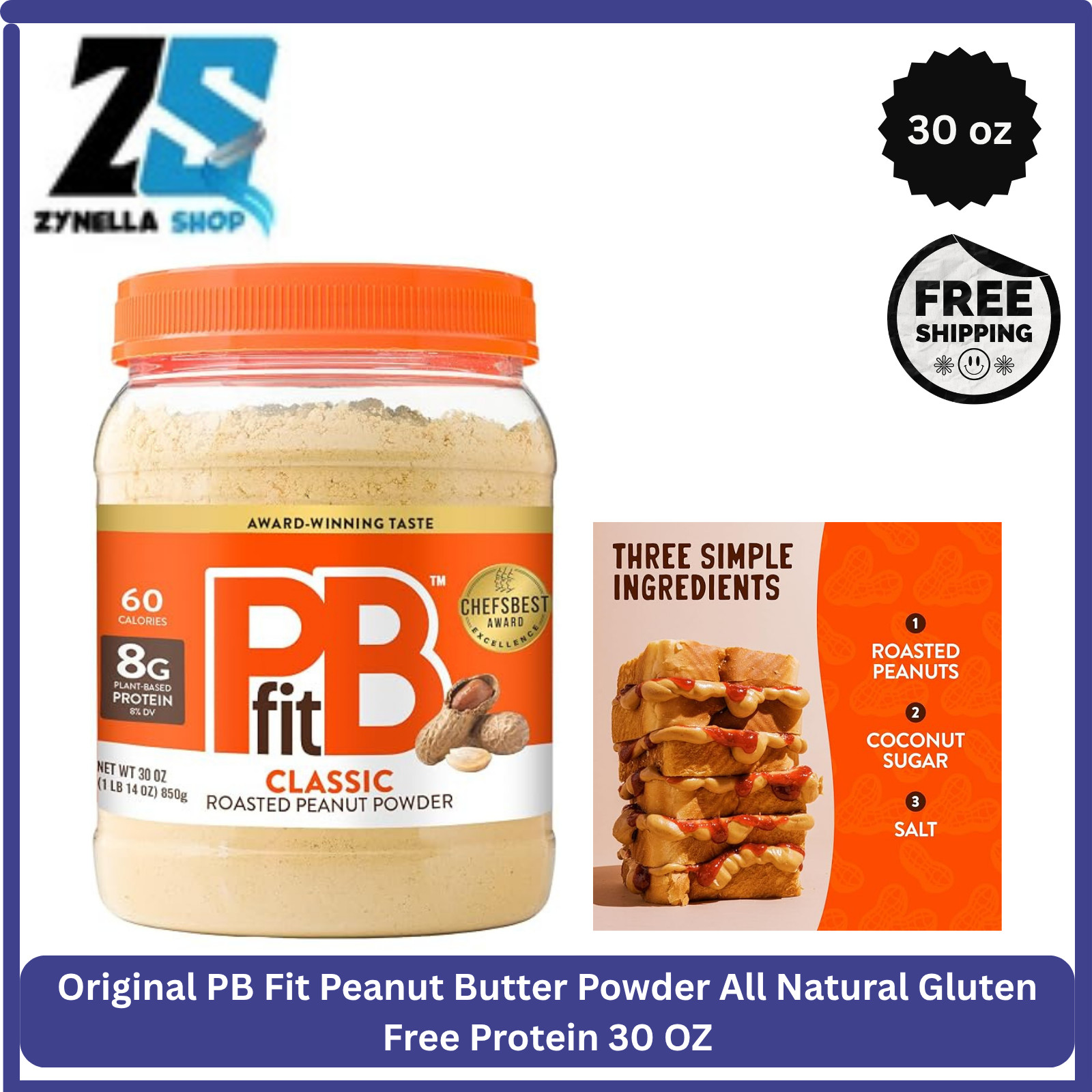 Original PB Fit Peanut Butter Powder All Natural Gluten Free Protein 30 OZ