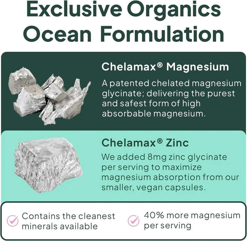 1-3PACKS Organics Ocean Pure Magnesium Glycinate Strength Chelated- 90 CT