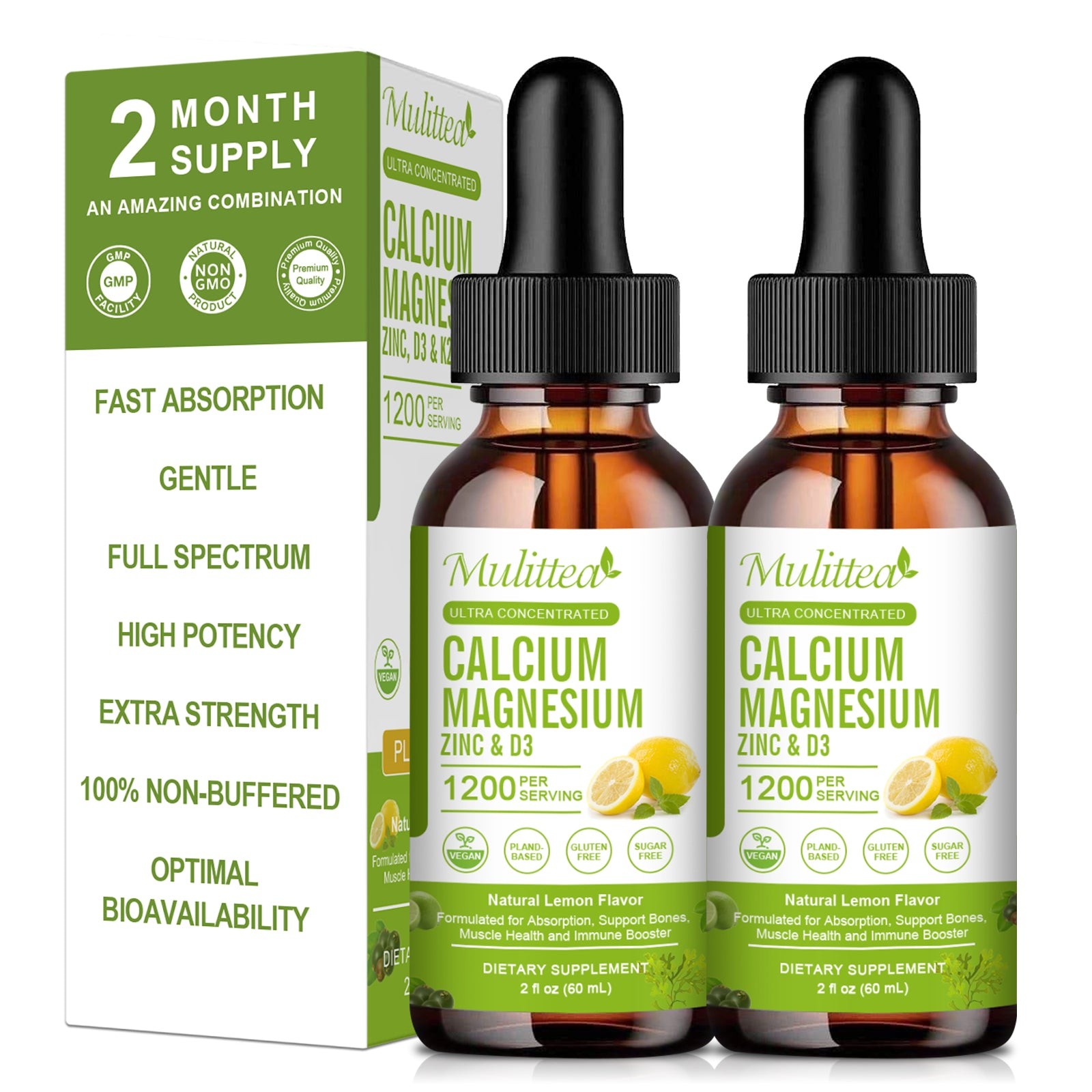 Calcium Magnesium Zinc Plus Vitamin D3 K2 Complex Ultra Concentrated Liquid Drop