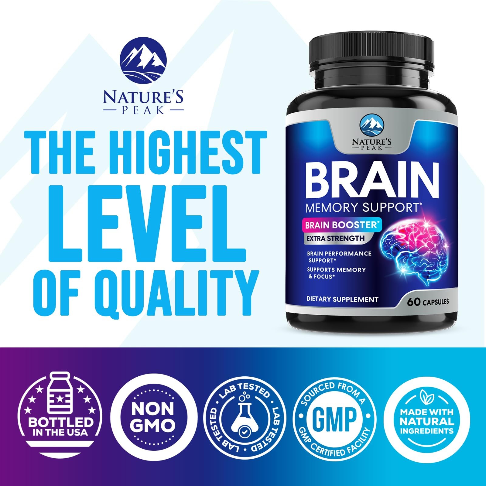 Brain Memory Supplement Pills – 3X Strength Nootropics 60 Count (Pack of 1)