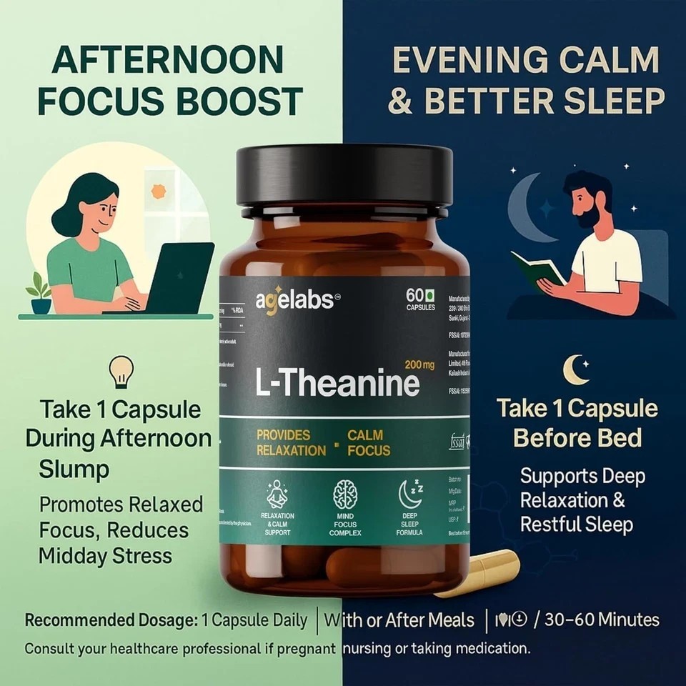 AgeLabs L-Theanine 200 mg Supplement – 60 Capsules A352