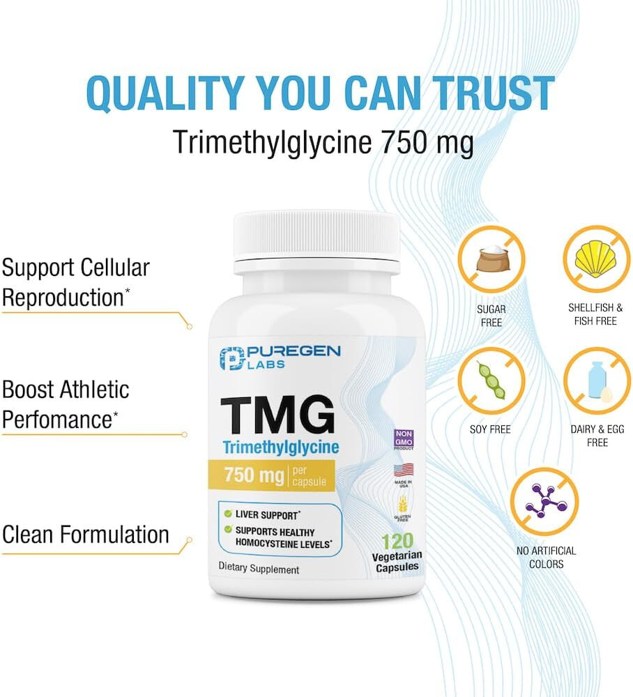 Puregen Labs TMG 750 mg – [High Potency] Trimethylglycine Supplement 1 Pk