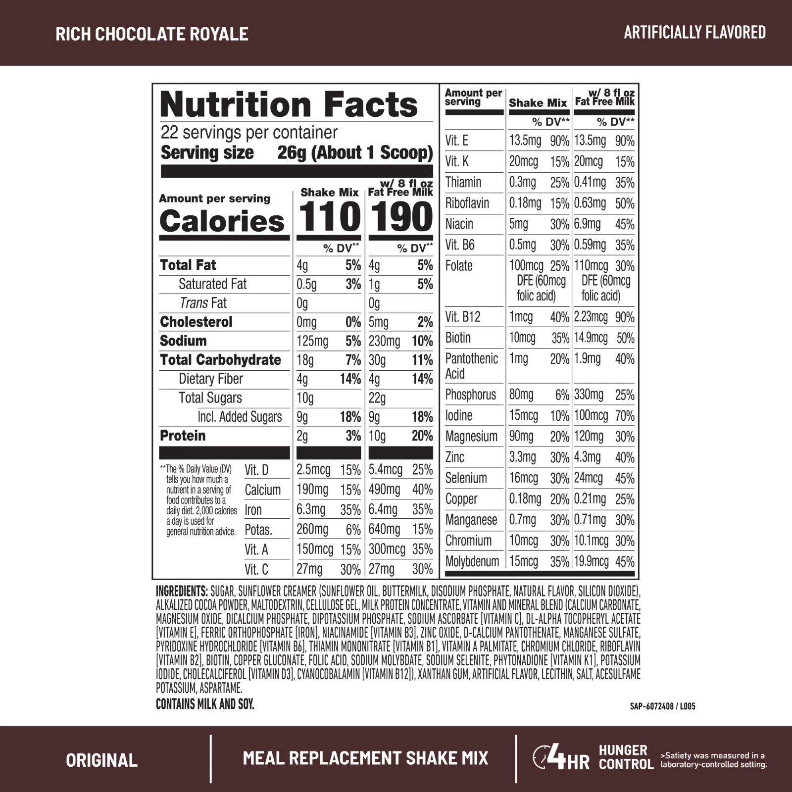 SlimFast Original Meal Replacement Shake Mix, Rich Chocolate Royale, 20.18 oz,