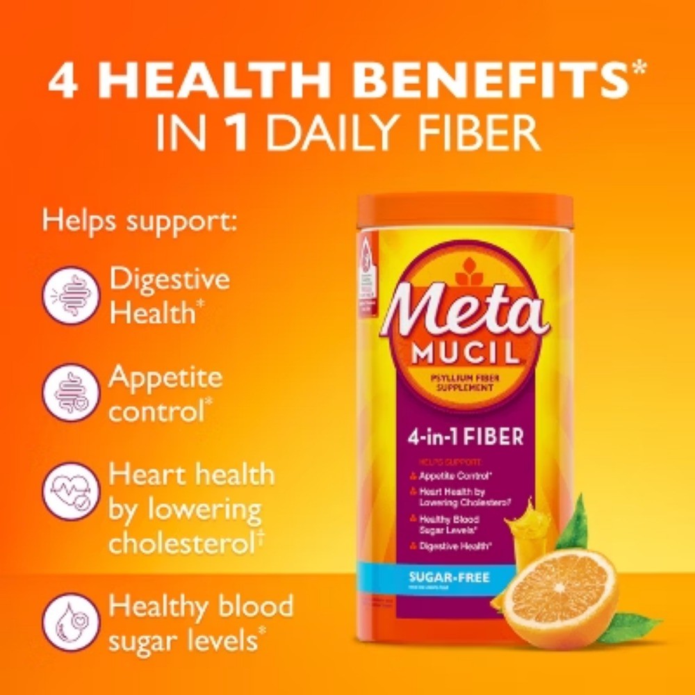 Metamucil Psyllium Fiber Supplement Sugar Free Powder – Orange