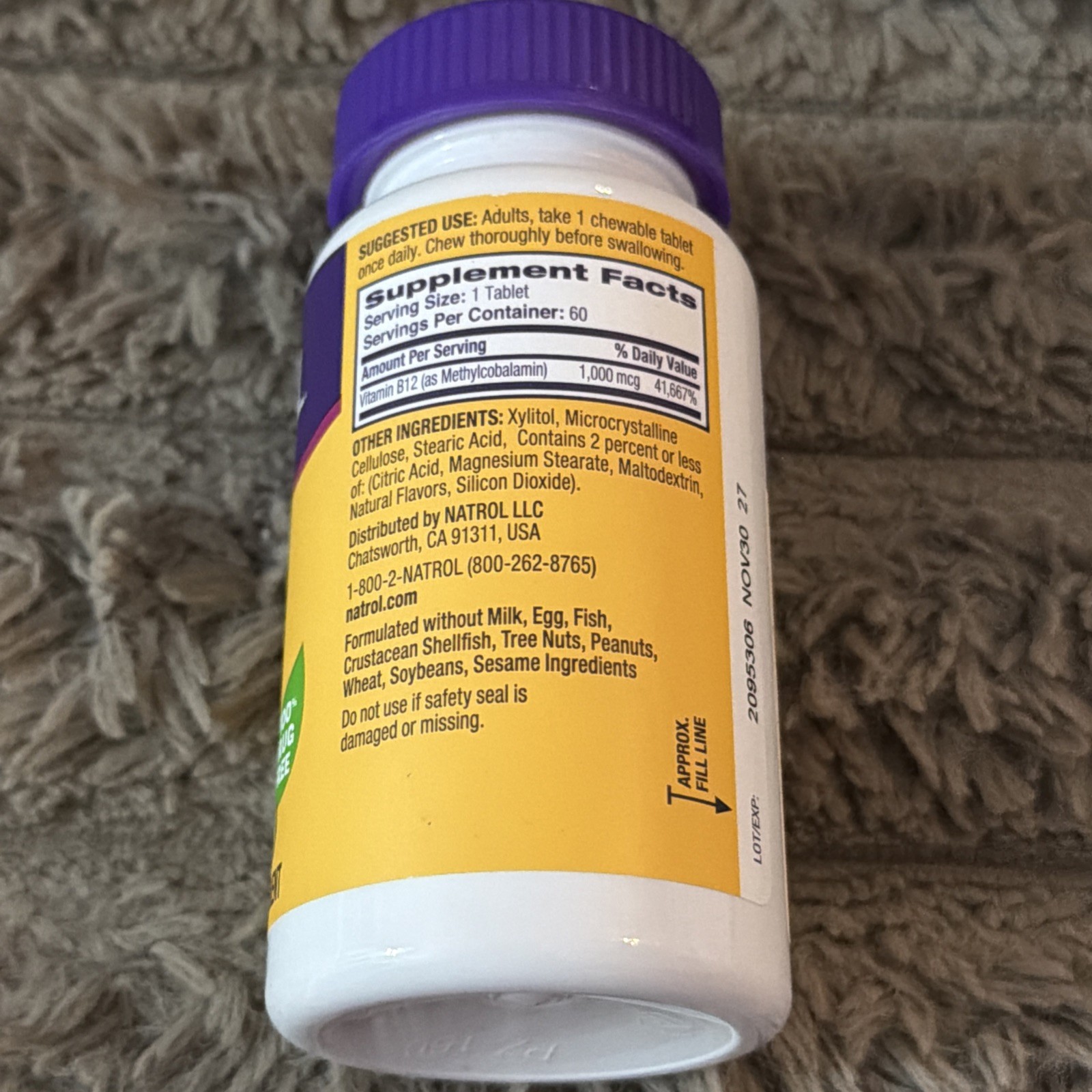 Natrol Energy Methyl B-12 1,000 mcg Dietary Supplement 60 tablets New