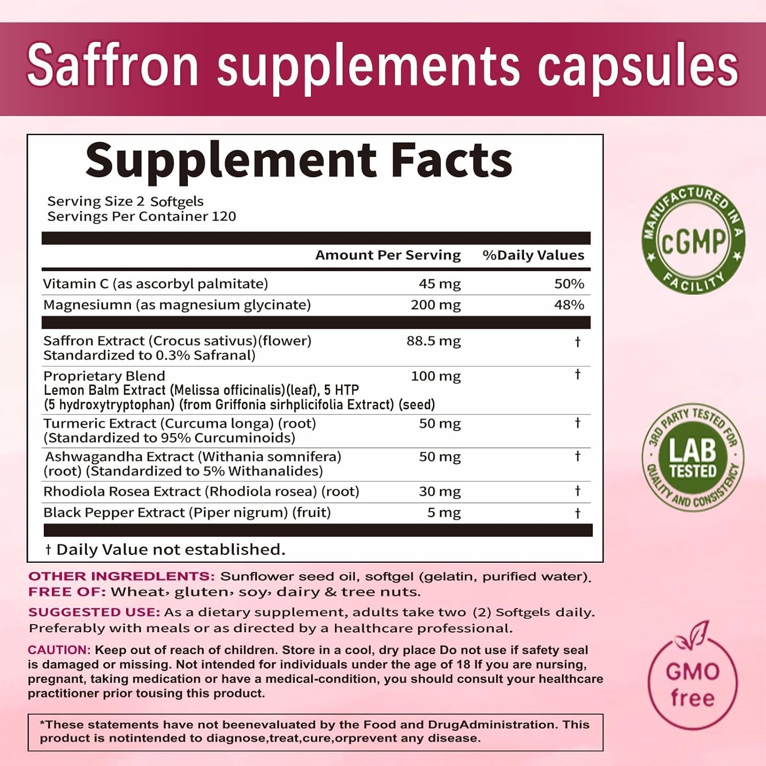 88.5mg Saffron Extract Softgels – , Gluten-Free, for Stress Relief & Health