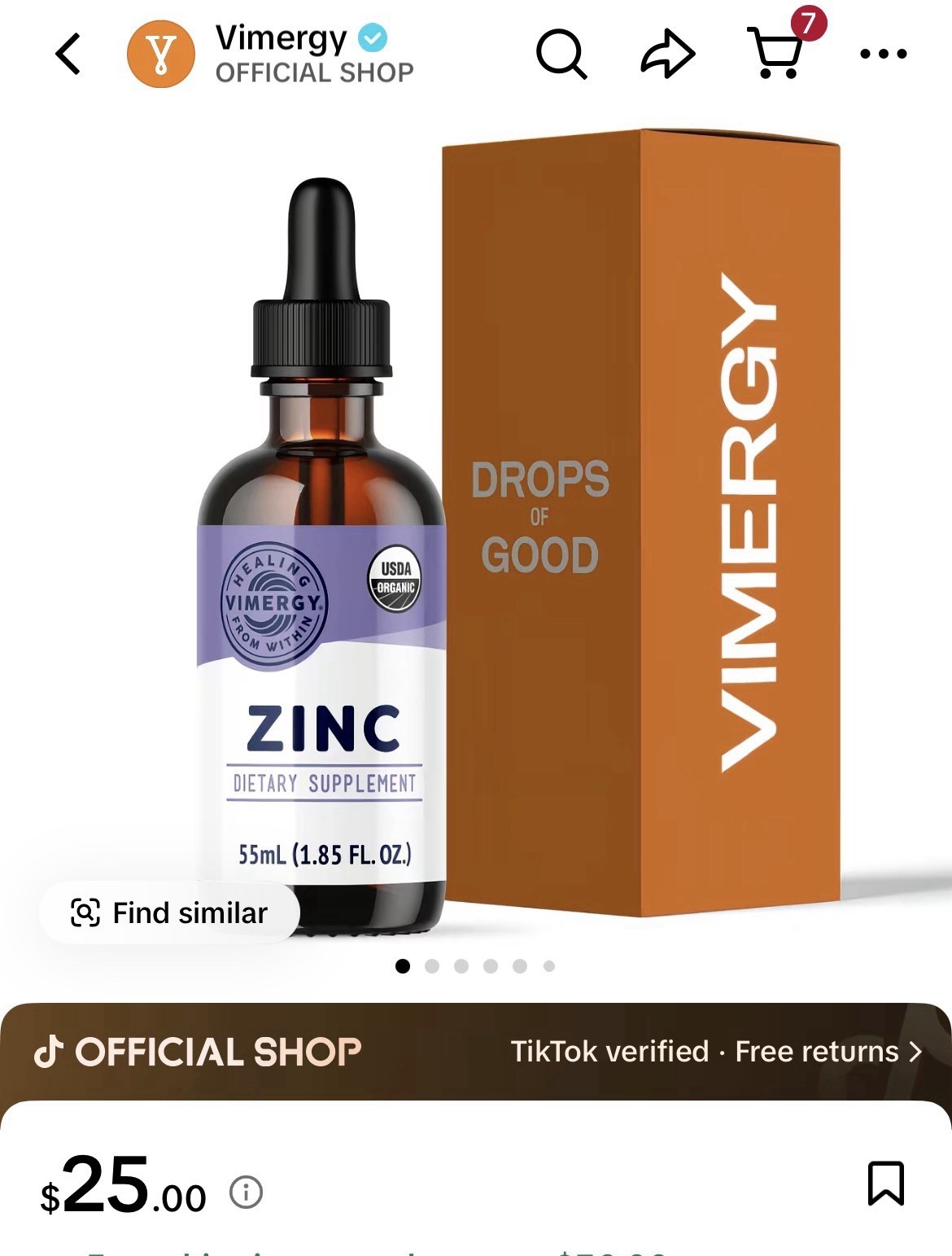 Vimergy Organic Liquid Zinc 27 Servings Travel Size Immune Support 55ml