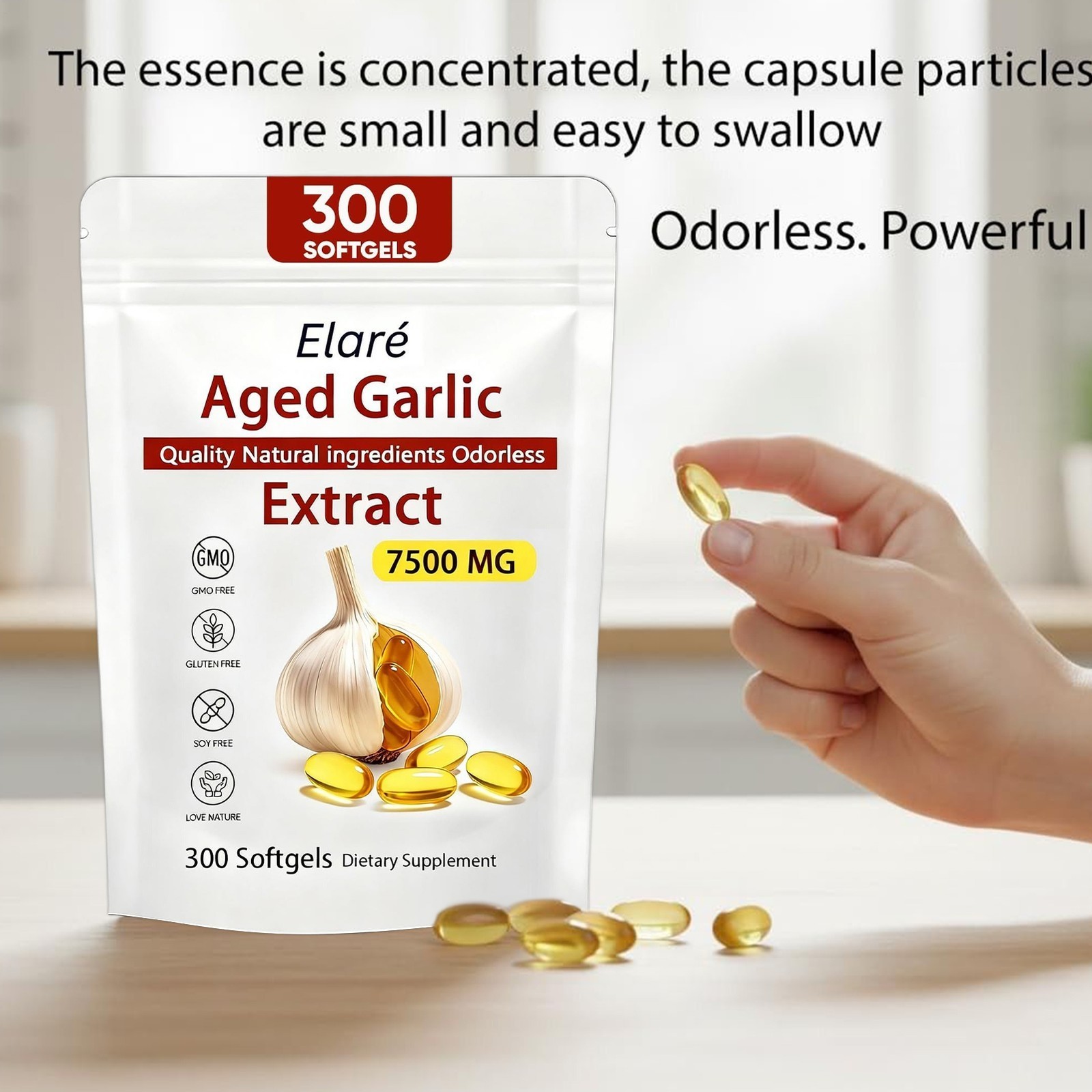1-3pk Elare Aged Garlic Extract 300 Odorless 7500mg Softgels Heart Immune