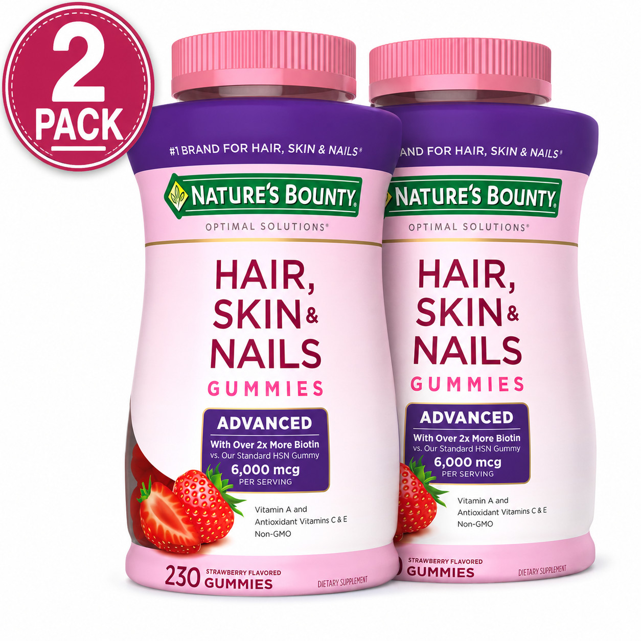 Nature’s Bounty Hair,Skin & Nails Advanced 230 Gummies (2 Packs), 2x More Biotin