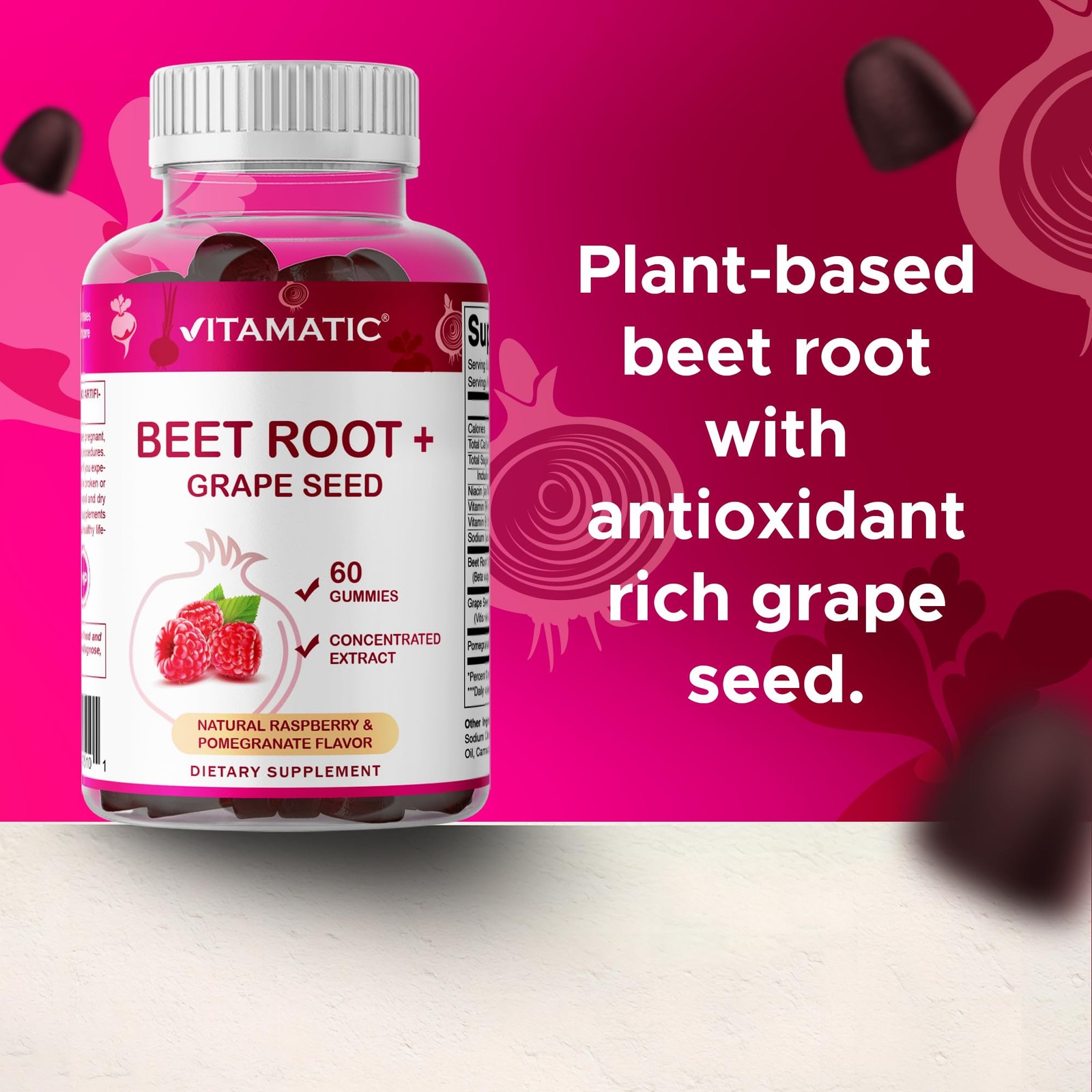 Vitamatic Beet Root Gummies with B6, B12, 60 Count (Pack of 1), No Color
