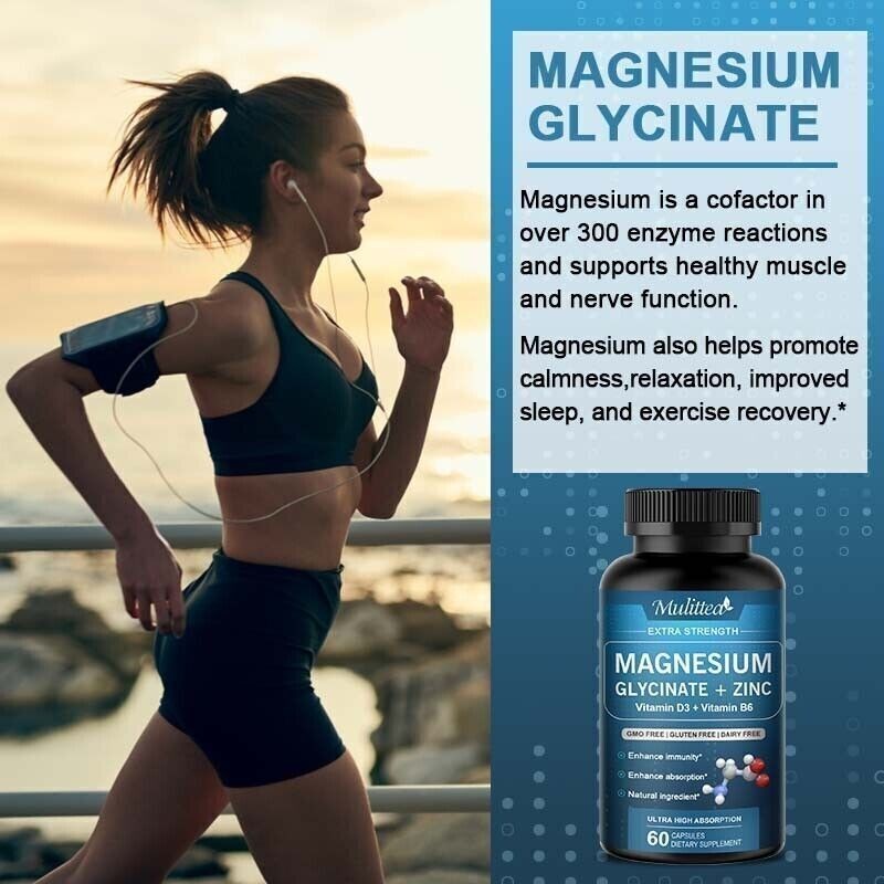 Magnesium Glycinate 500mg Zinc Vitamin D3 Improved Sleep, Stress, Anxiety Relief