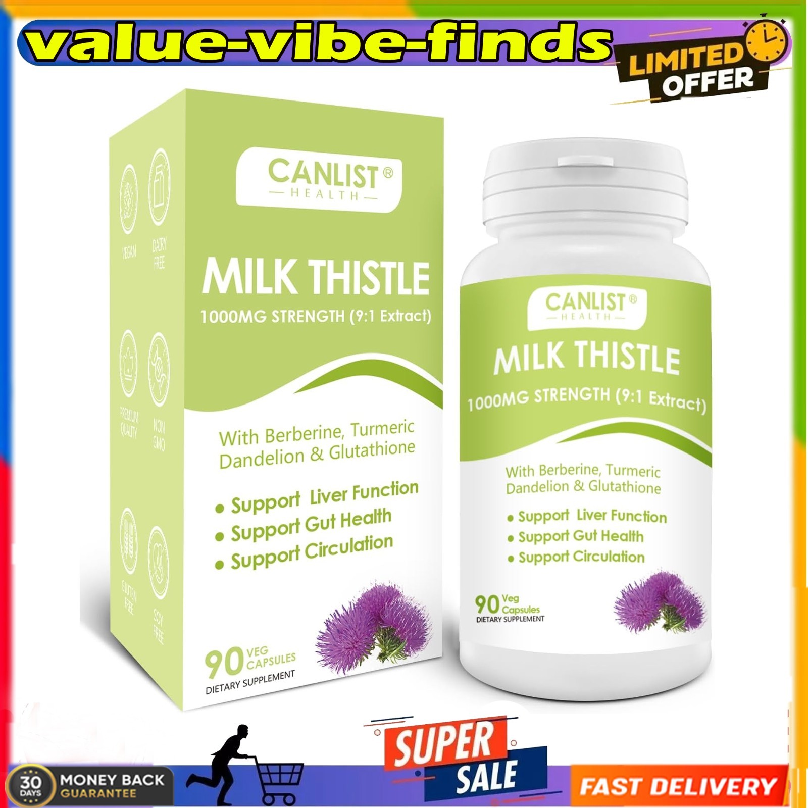 CANLIST Milk Thistle Capsules 1000mg, Potent 9:1 90 Count (Pack of 1)
