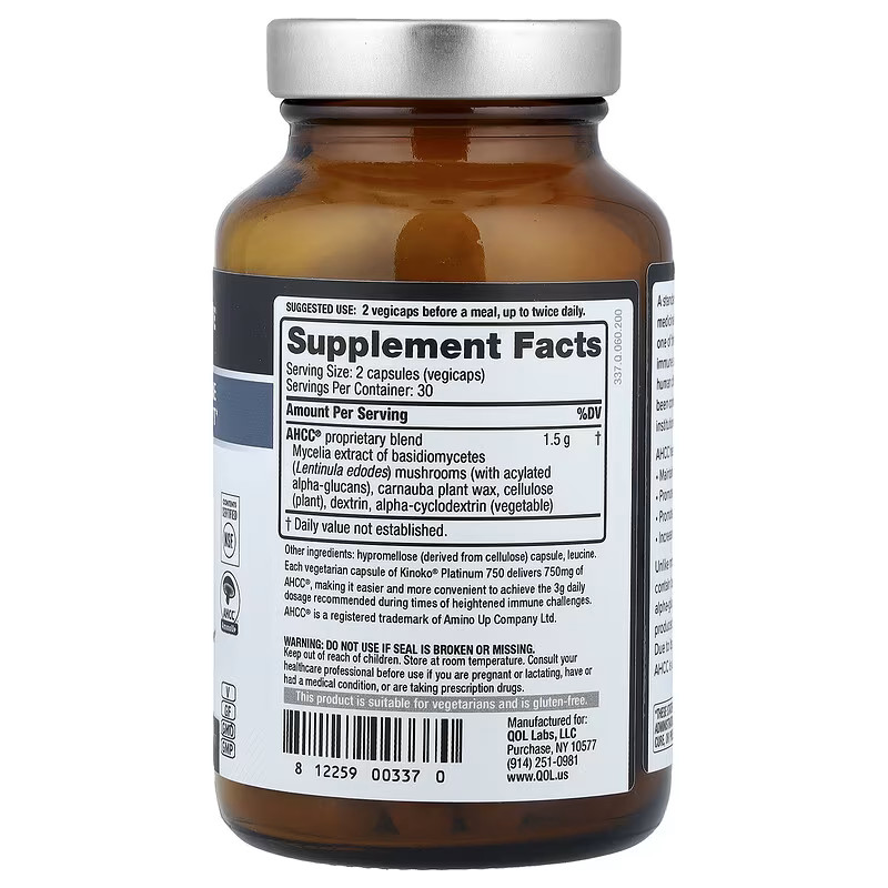 Quality of Life Kinoko Platinum AHCC 750 mg 60 Caps Immune Support