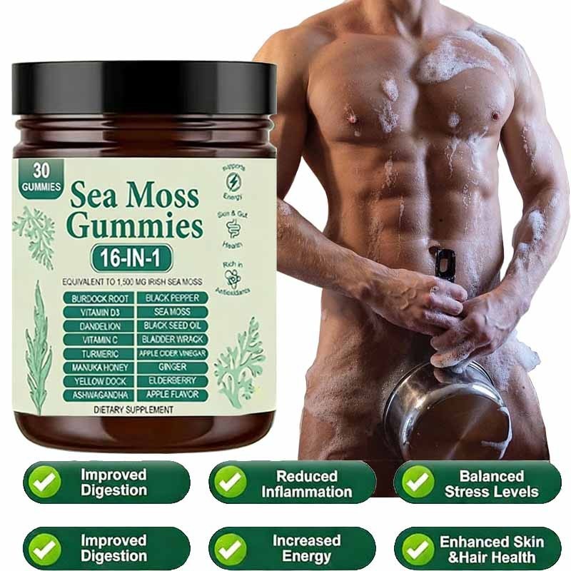 16 in 1 Organic Sea Moss Gummy Irishmoss Extract 6000Mg Green Apple Flavor 1-5pc