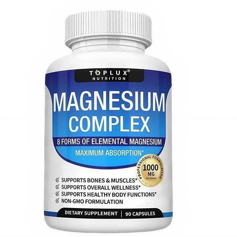 New Toplux Magnesium Complex 1000mg 7 Types Sleep Muscle Bone 90-180 Capsules