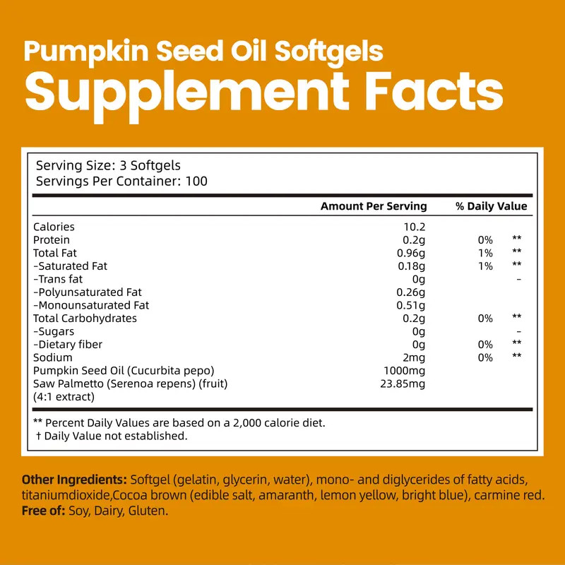 Pumpkin Seed Oil Saw Palmetto 1000mg Softgels 300 Caps
