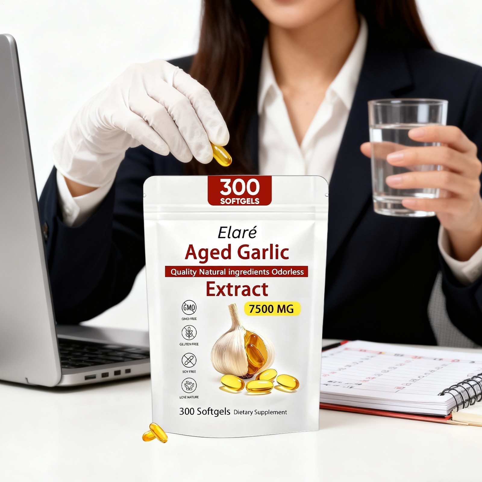 1-3pk Elare Aged Garlic Extract 300 Odorless 7500mg Softgels Heart Immune