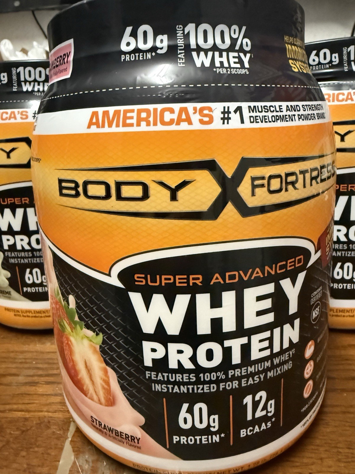 Body Fortress Super Advanced Whey Protein Powder Strawberry High Protein BCAAs