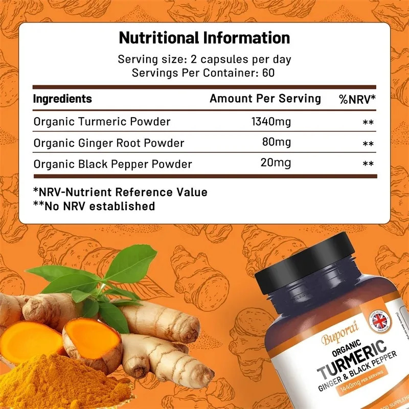 Organic Turmeric 120pcs, Promote Joint and Bone Health, Help Cellular Repair