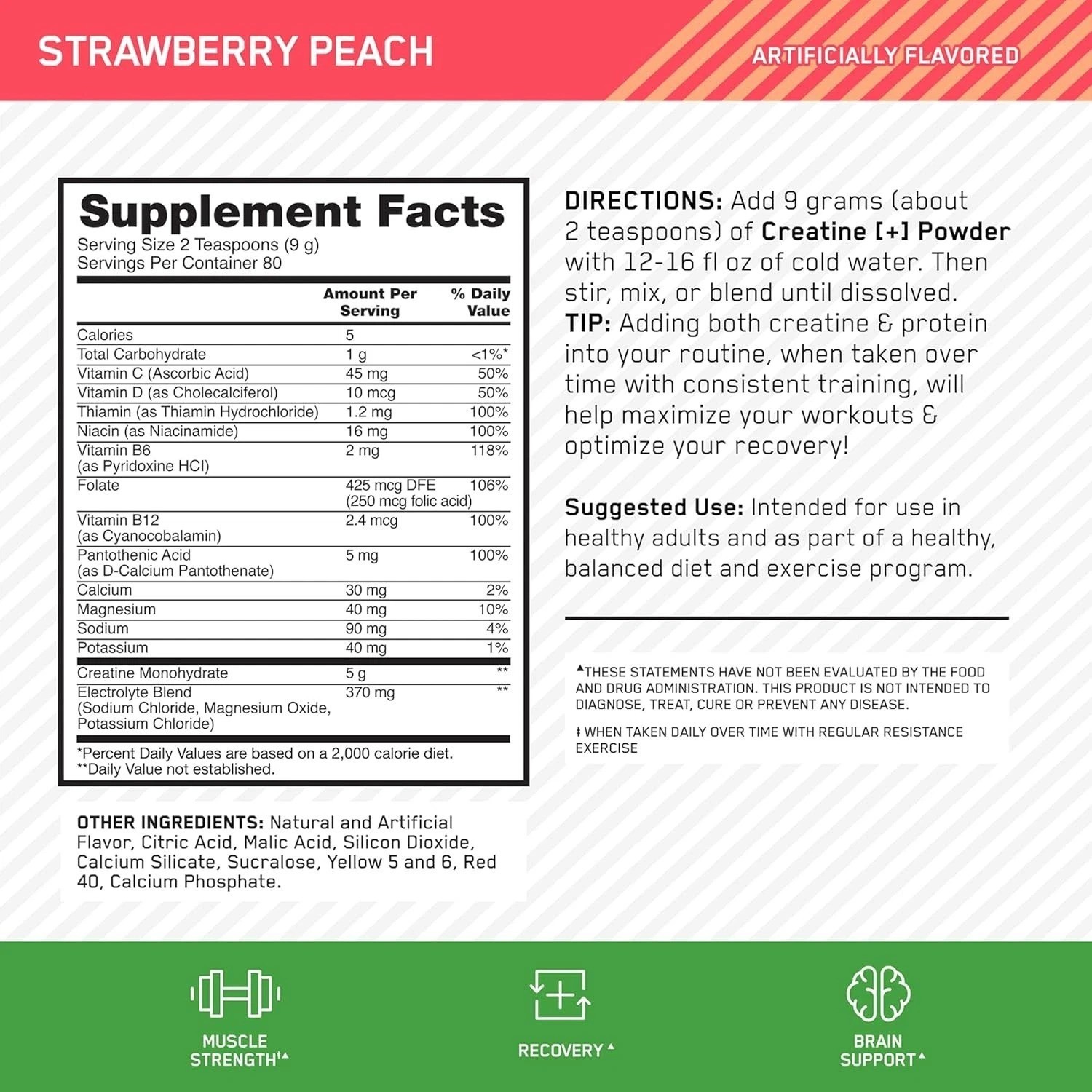 Strawberry Peach Creatine Monohydrate 720g – 80 Servings for Muscle Strength