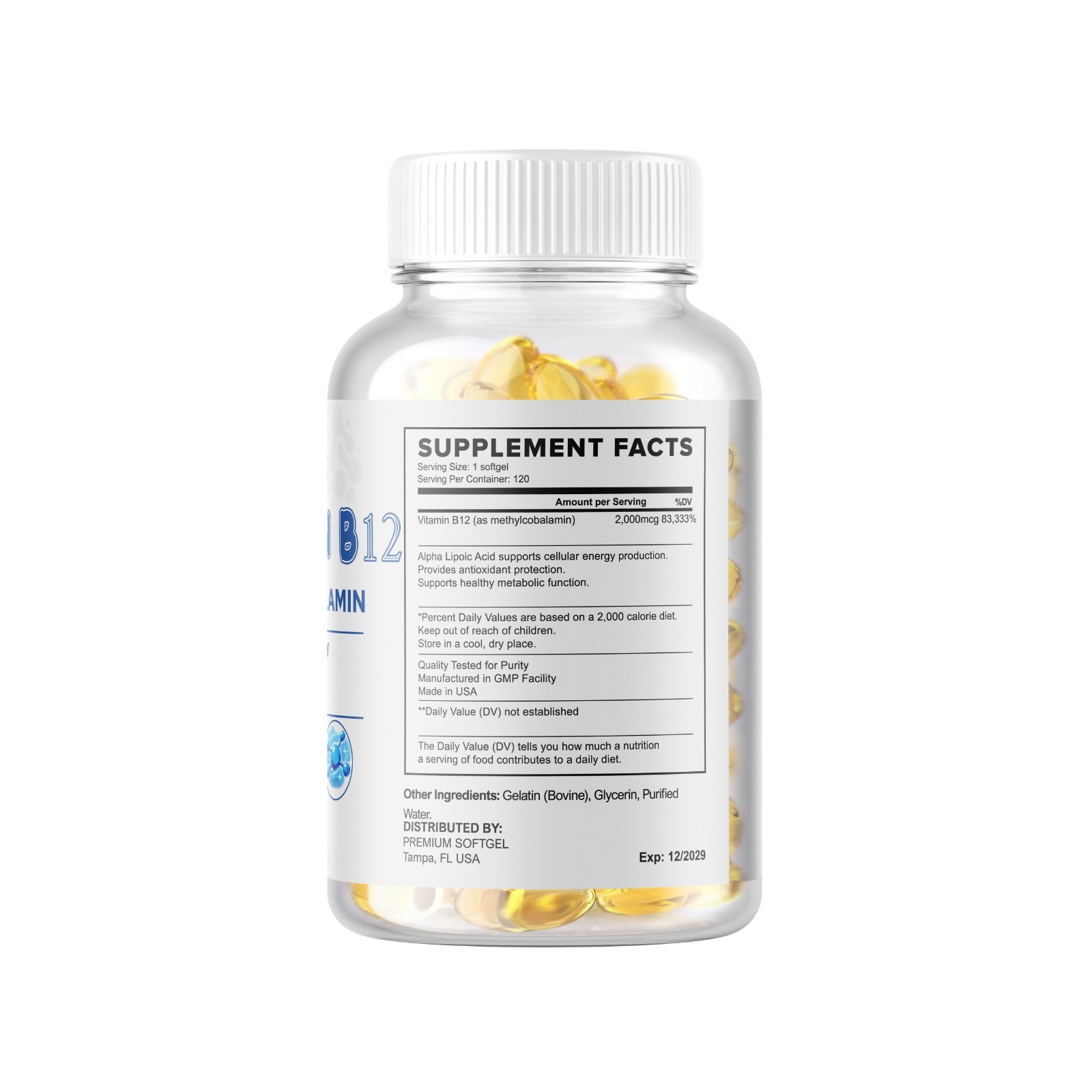 Vitamin B12 (Methylcobalamin) 2000mcg, 360 Softgels NON-GMO USA