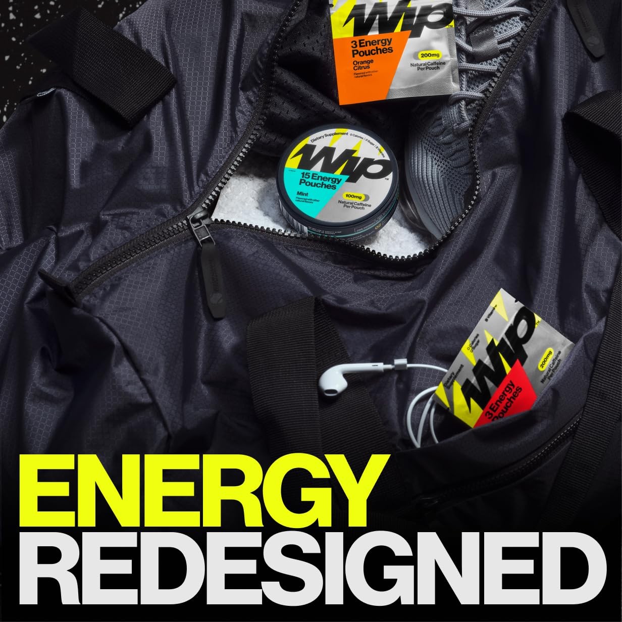 Wip Energy Pouches | 100mg 15 Count (Pack of 1), Red, Black, White, Yellow