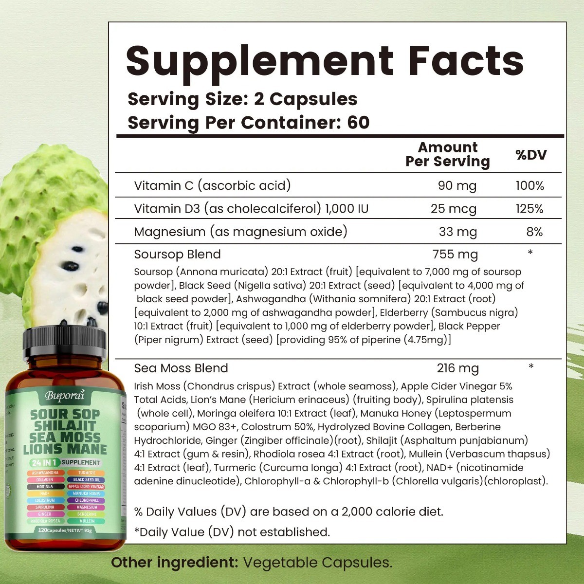 Soursop Dietary Supplement 24-in-1 | Supports Skin, Joint & Bone Health