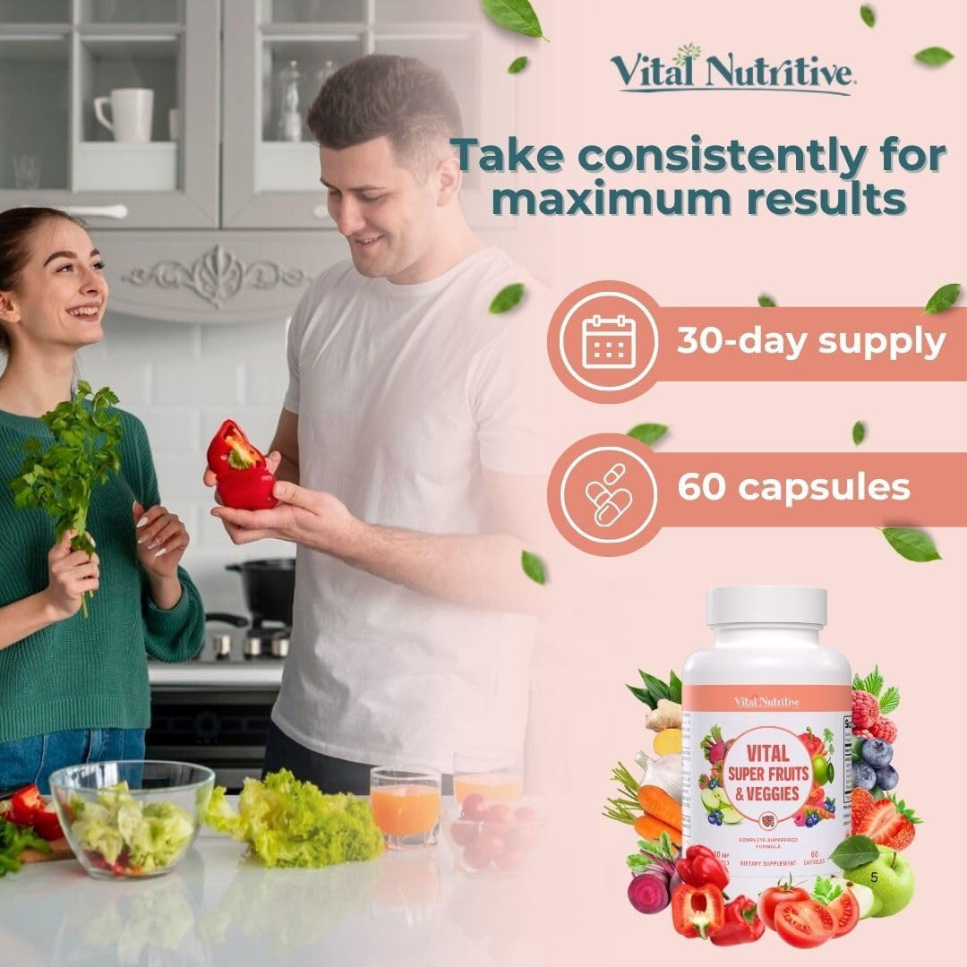 Vital Super Fruits & Veggies – Daily Superfood Capsules for Adults – Fruit and V