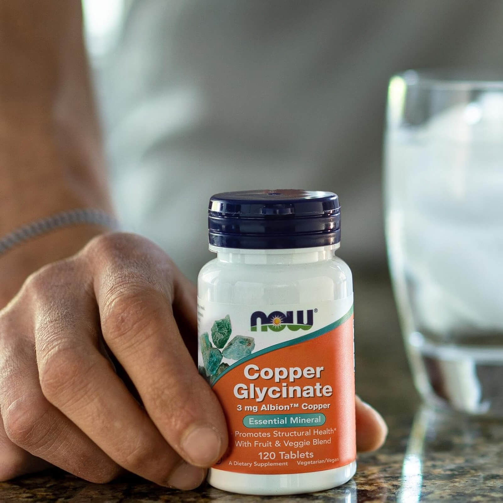 NOW Copper Glycinate with Albion Copper, 120 Tablets, Promotes Structural health