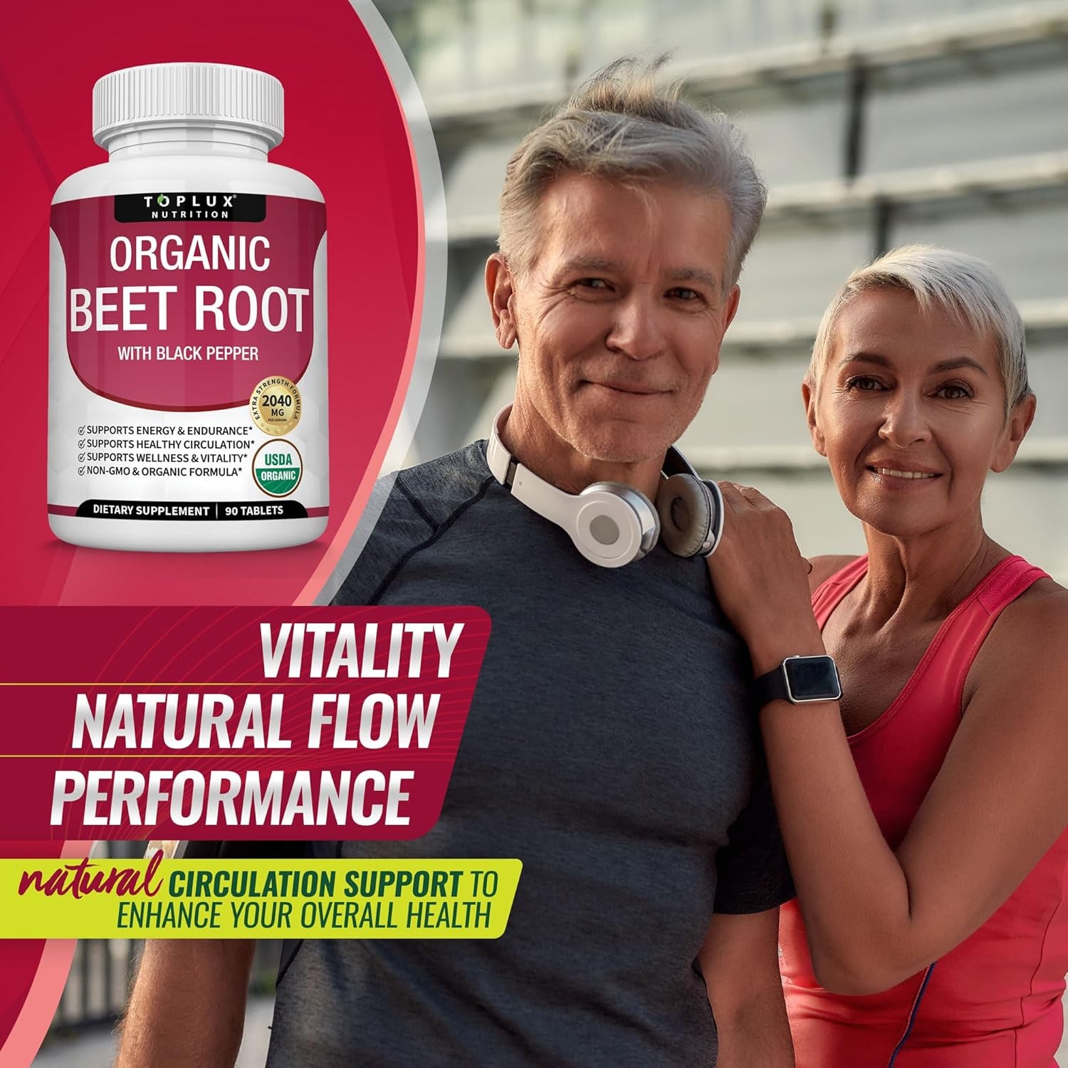 Organic Beet Root Tablets 2040mg Nitric Oxide Daily Energy Wellness Support 90 C