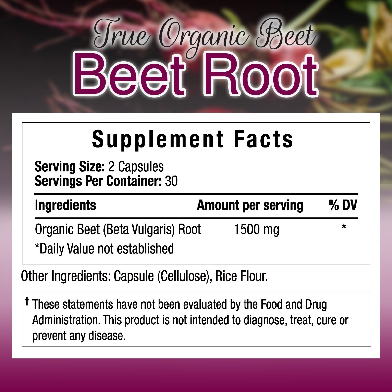 TrueMed Beetroot Supplement, Beet as Beta Vulgaris 1500 Mg 60 Capsules
