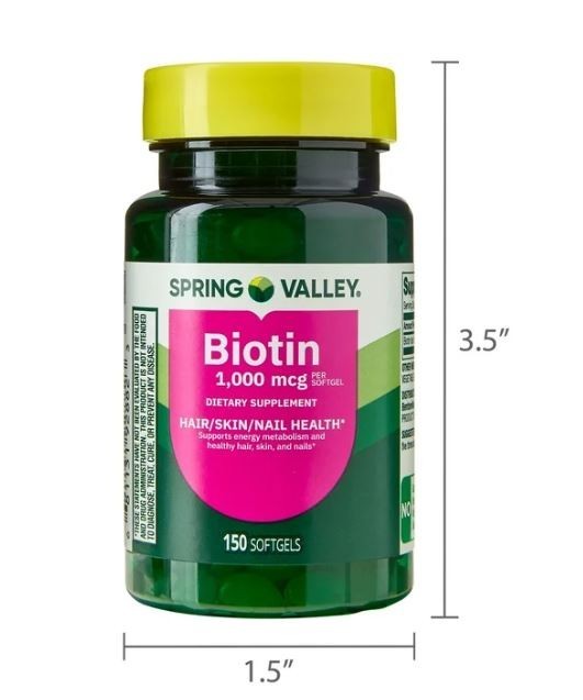 2 pack Spring Valley Biotin Dietary Supplement Softgels for Hair/Skin/Nails He