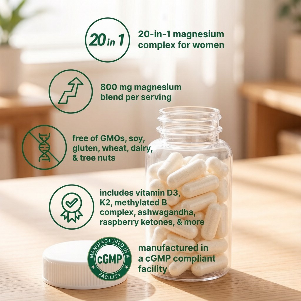 Magnesium 20-in-1 Complex for Women – 240 Veggie Caps, Bone & Sleep Support