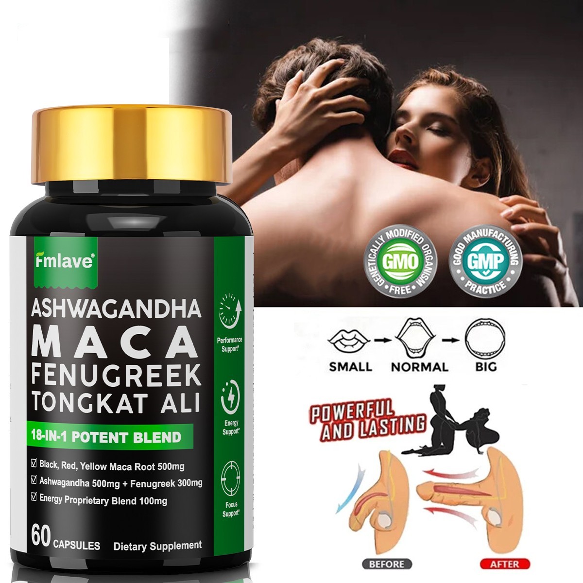Maca Ashwagandha Panax Ginseng 60 Capsules Supports Desire Stamina Performance