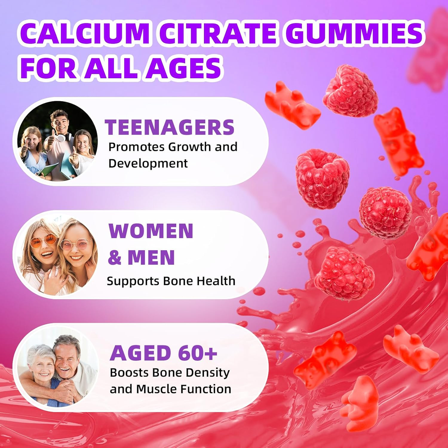 Calcium Citrate Gummies 1200Mg Calcium Gummies for Women & Men, Chewable Calcium