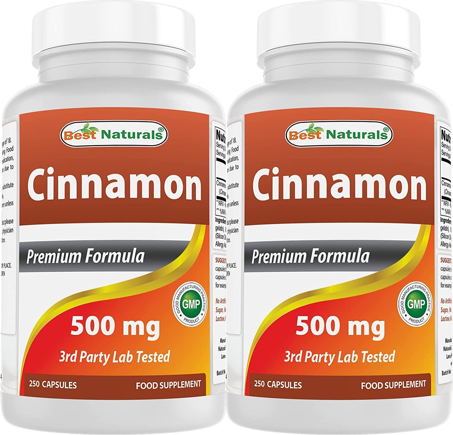 2 Pack Best Naturals Cinnamon 500 mg 250 Capsules