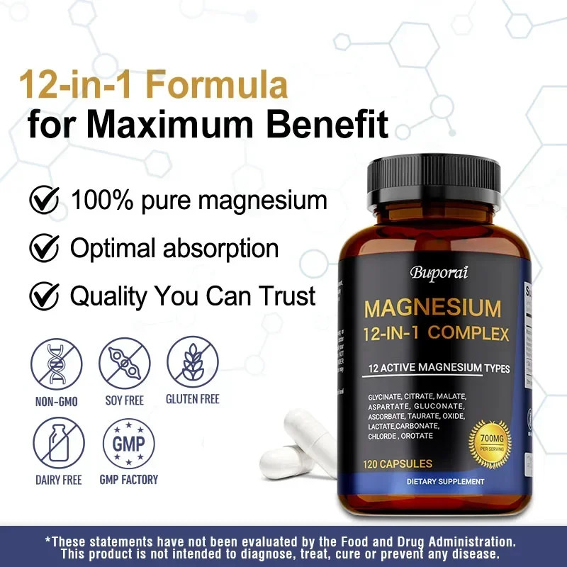 12-in-1Magnesium Complex 240pcs-Muscle Recovery,Sleep Aid,Cardiovascular Support