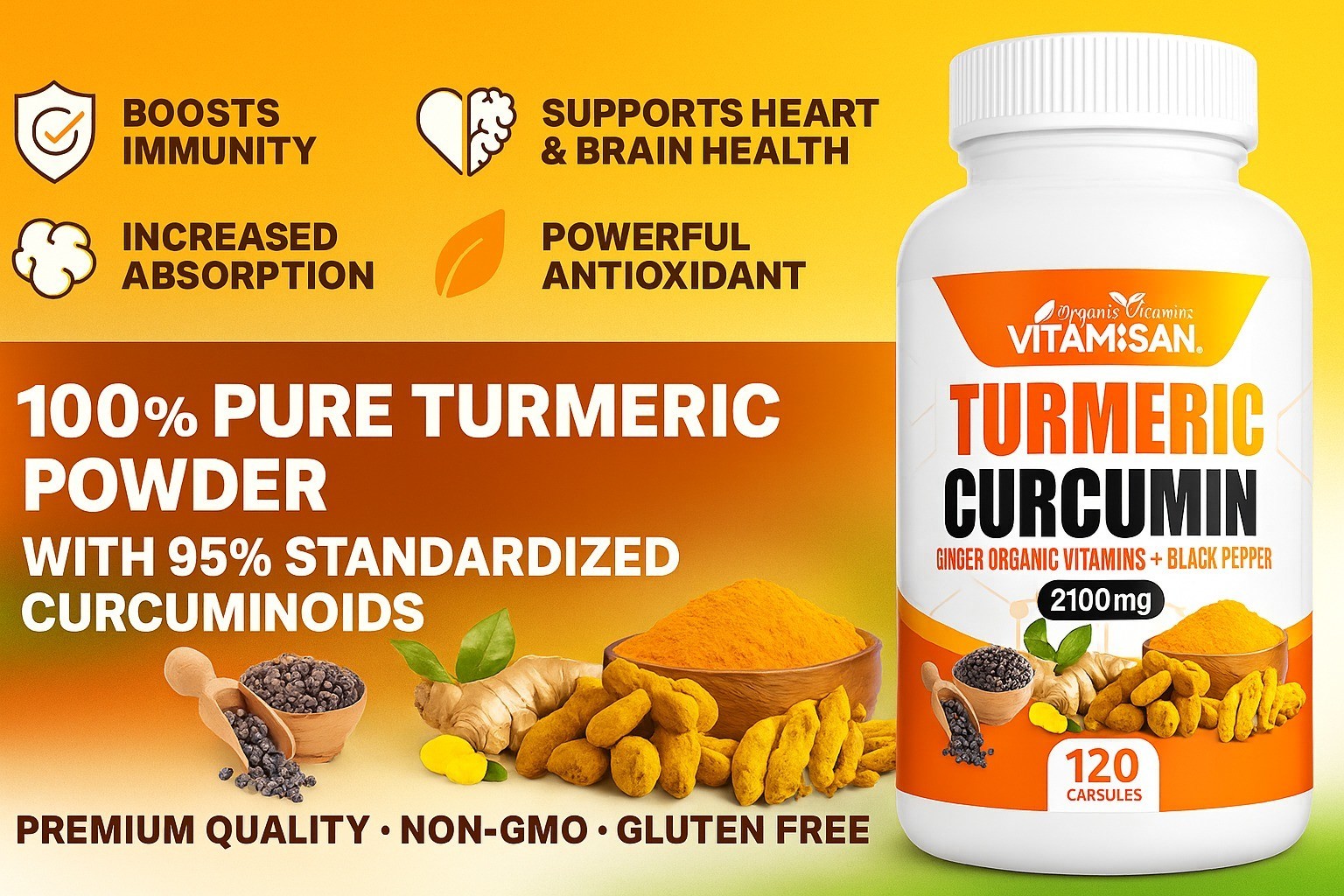 TURMERIC 95% CURCUMIN EXTRACT TUMERIC BLACK PEPPER ANTIOXIDANT BEST 240 caps