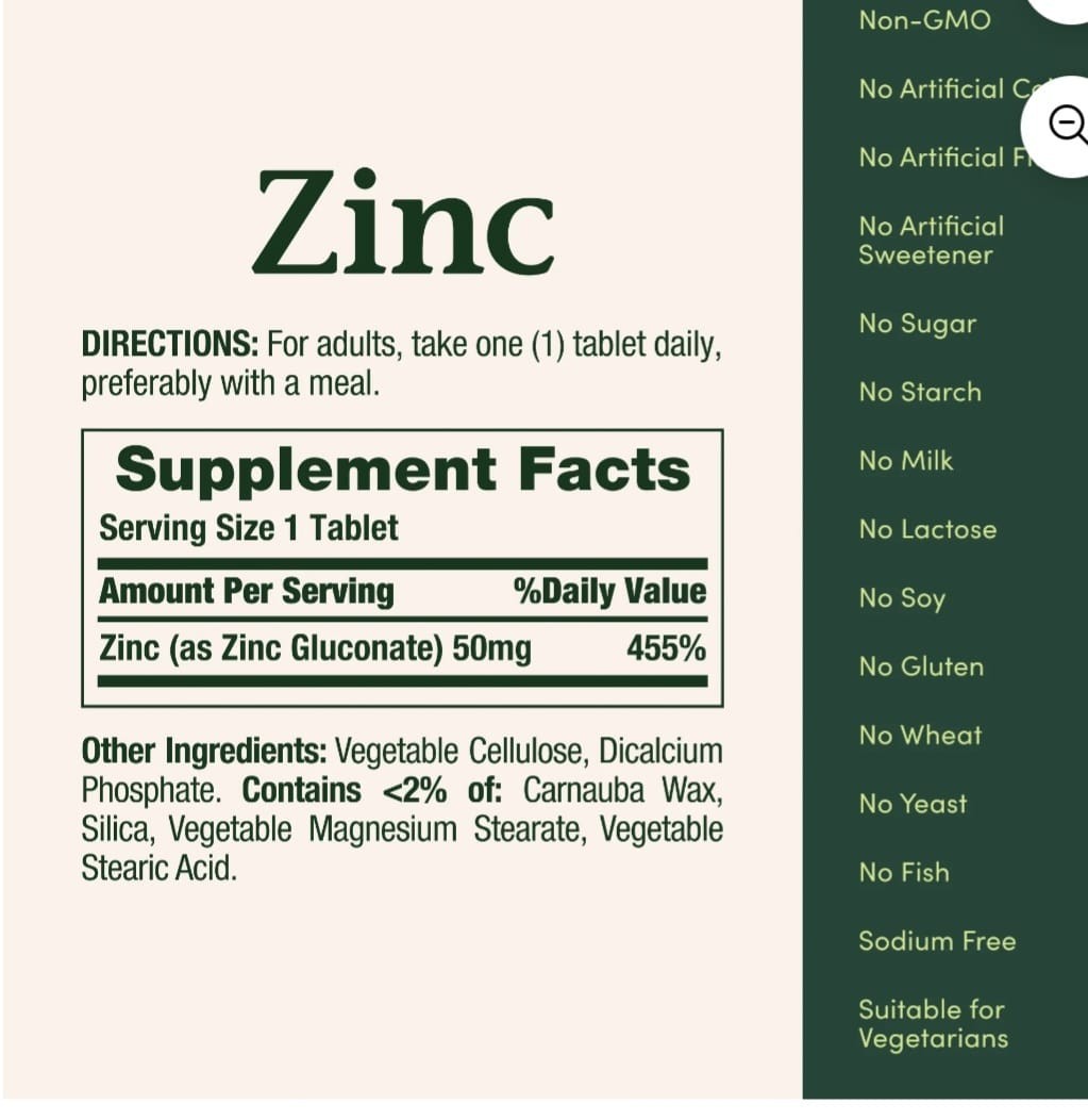 Nature’s Bounty Zinc 50mg 100 Tablets Immune Support Supplement