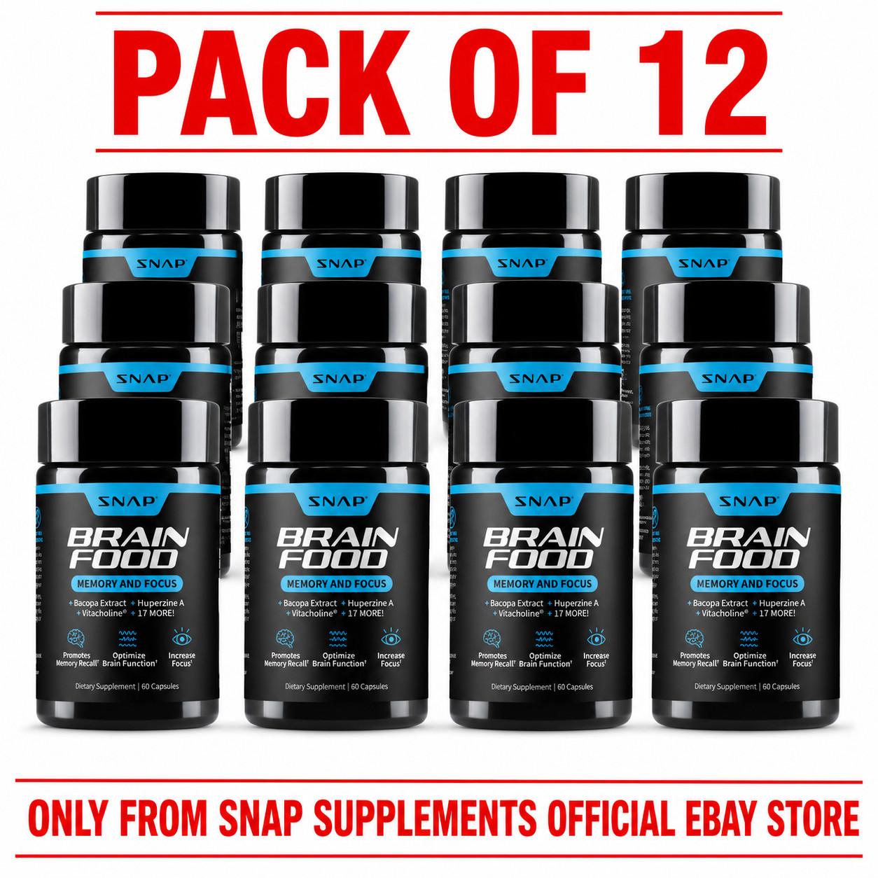 Nootropic Brain Booster – Improve Memory, Clarity & Focus Supplements 12 PACK