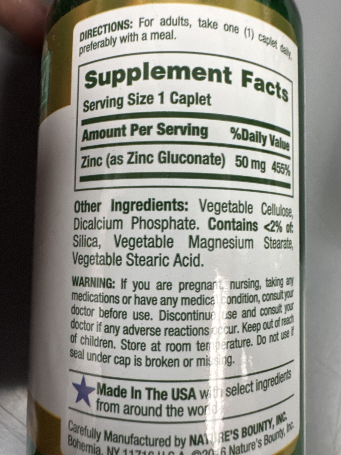 Nature’s Bounty Zink Supports Immune Health 50mg 100 ct Caplets Exp 11/24
