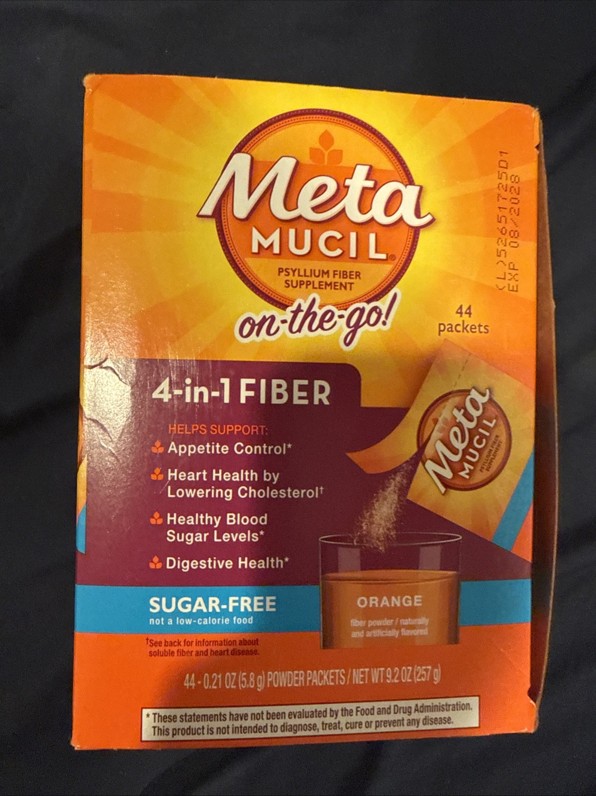 NEW Metamucil On-The-Go Packets, Sugar-Free, 44 Packets, Orange Flavored “SALE”