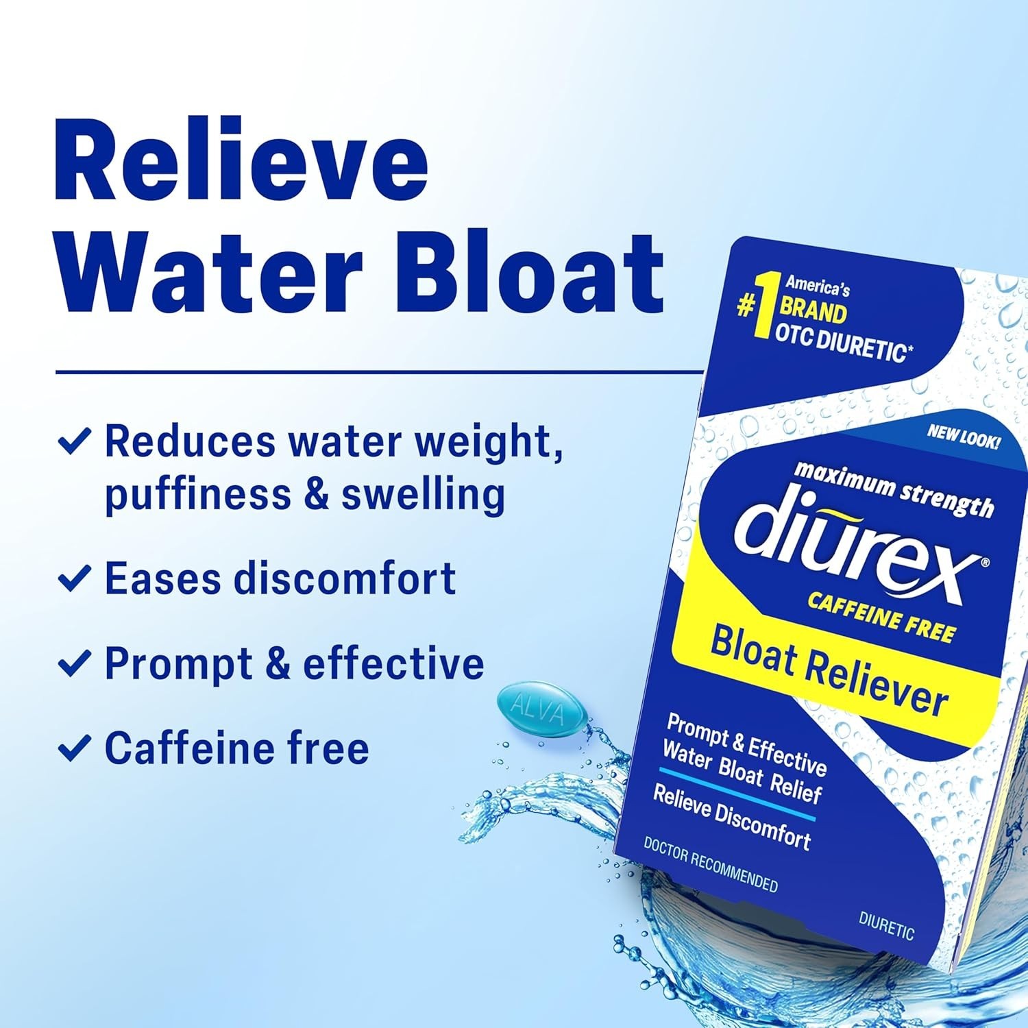 Diurex Max Water Pills – Maximum Strength Caffeine Free Diuretic – Relieve Water