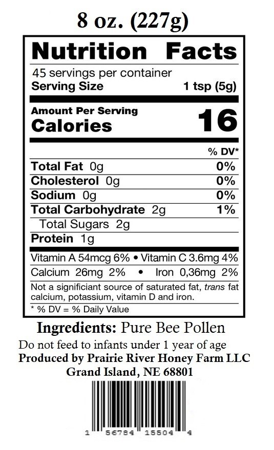 Fresh Bee Pollen Pure Raw Natural Nebraska Bee Pollen 8oz Jar